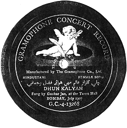 Gramophone Company 'Concert' 78 label - Gauhar Jan singing 'Dhun Kalyan' at the Town Hall, Bombay