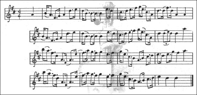 Staff notation of George Parkins' Schottische tune