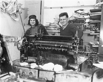 Ken and his brother Lionel in their print shop in Cheltenham's Tivoli district,  Mid-sixties.