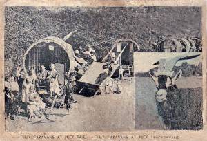 Postcard of Mikeen McCarthy's caravan at Puck Fair, 1950s.